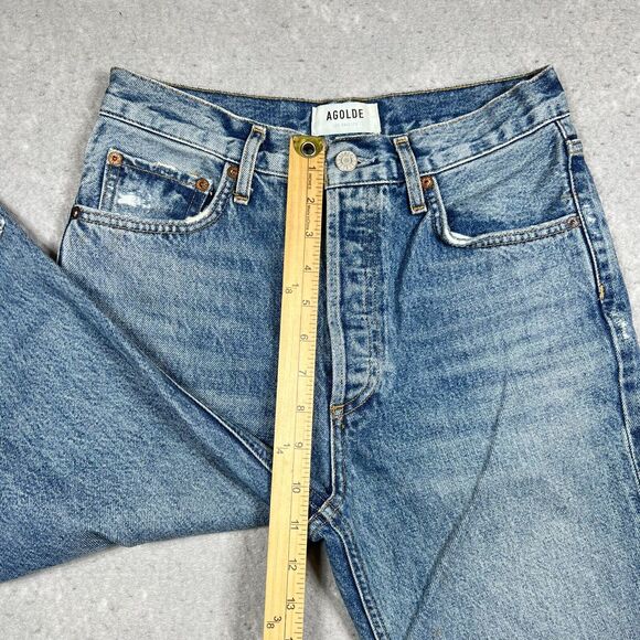 Agolde Jeans Womens 26 Blue Riley High Rise Crop Button Fly Raw Hem Inseam 25 in - Picture 8 of 16